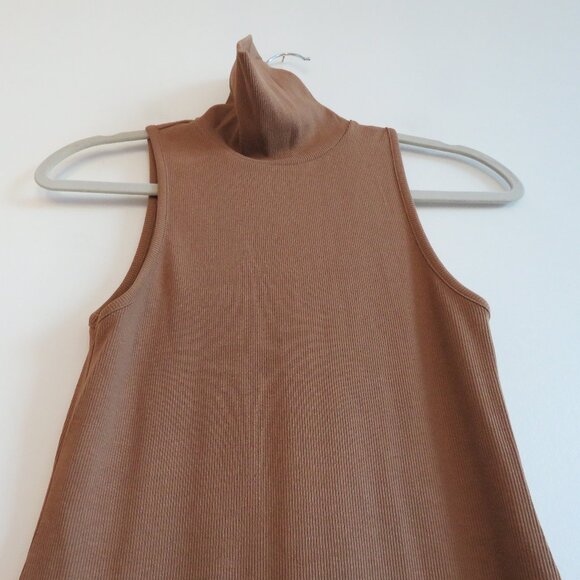 ZARA Ribbed Turtleneck Sleeveless Bodycon Midi Dress in Camel Tan Minimalist M - Picture 7 of 14
